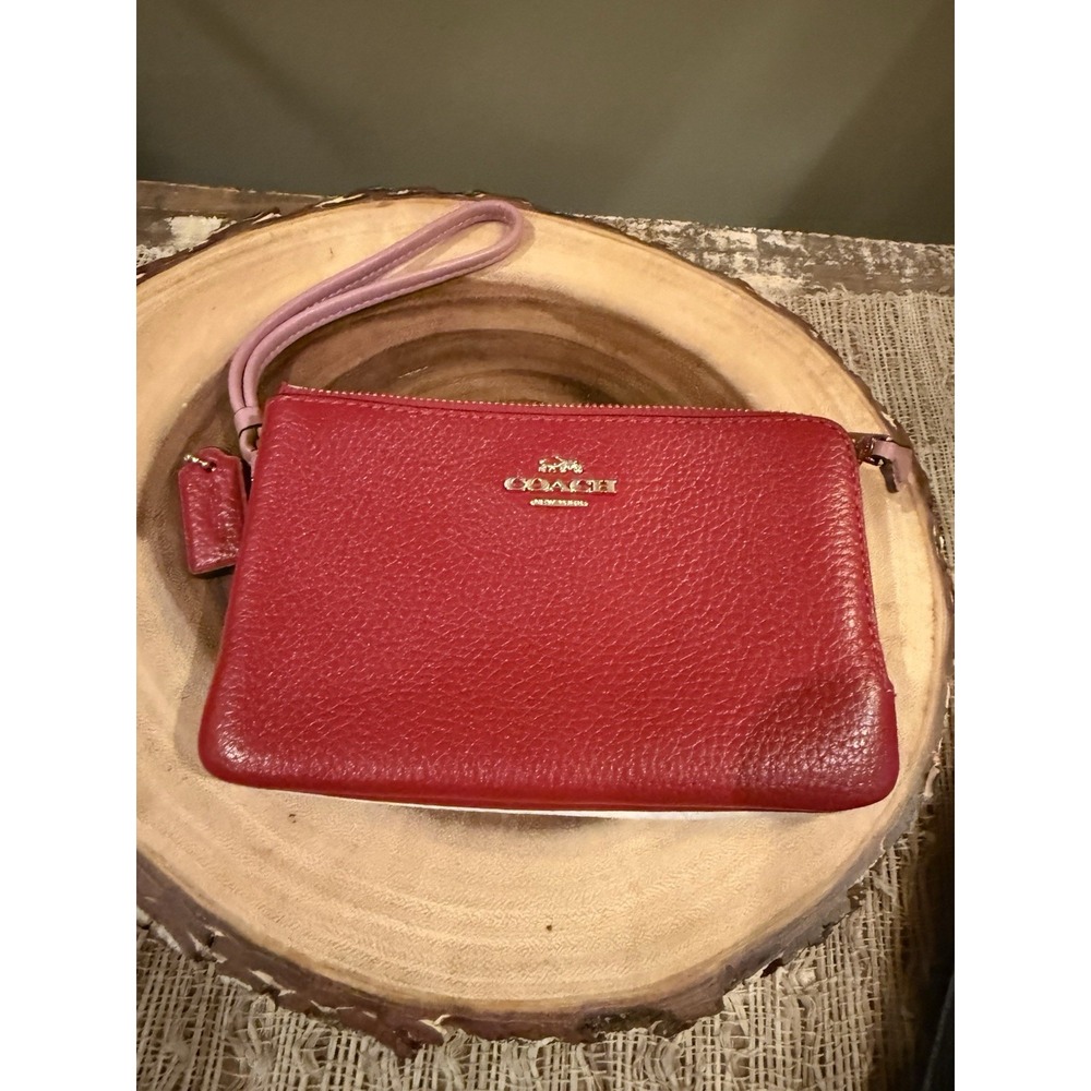 Coach Tri-color Pink White Double Zip Wristlet Leather Phone Wallet